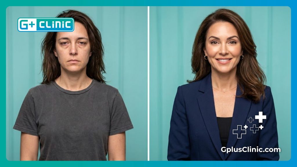 Scan numérique de la zone des yeux avant et après le traitement