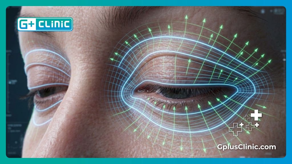 Escaneo digital de alta tecnología que muestra la anatomía de los párpados para el tratamiento.