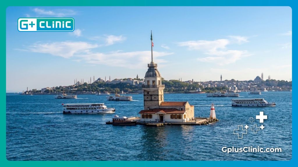 Scenic view of the Bosphorus Strait and Maiden Tower in Istanbul for medical travel