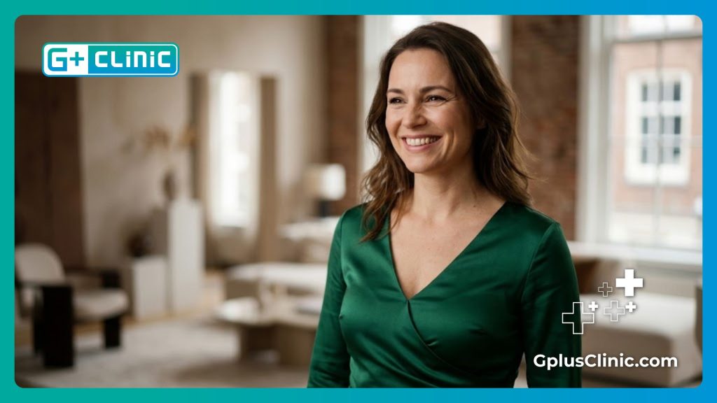 Femme souriante et confiante affichant un résultat parfait