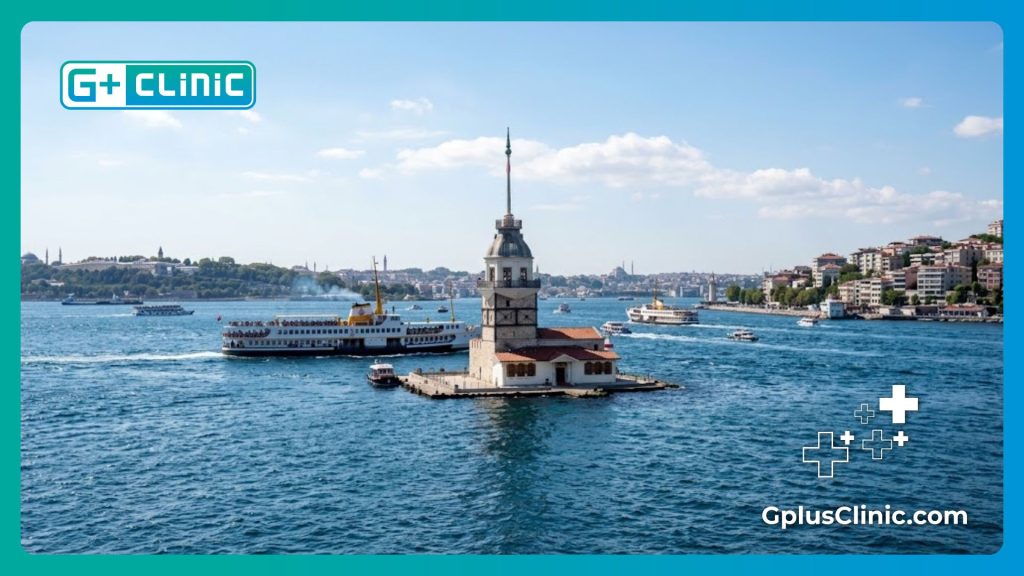Scenic view of the Maiden's Tower in Istanbul, a top destination for cosmetic procedures.