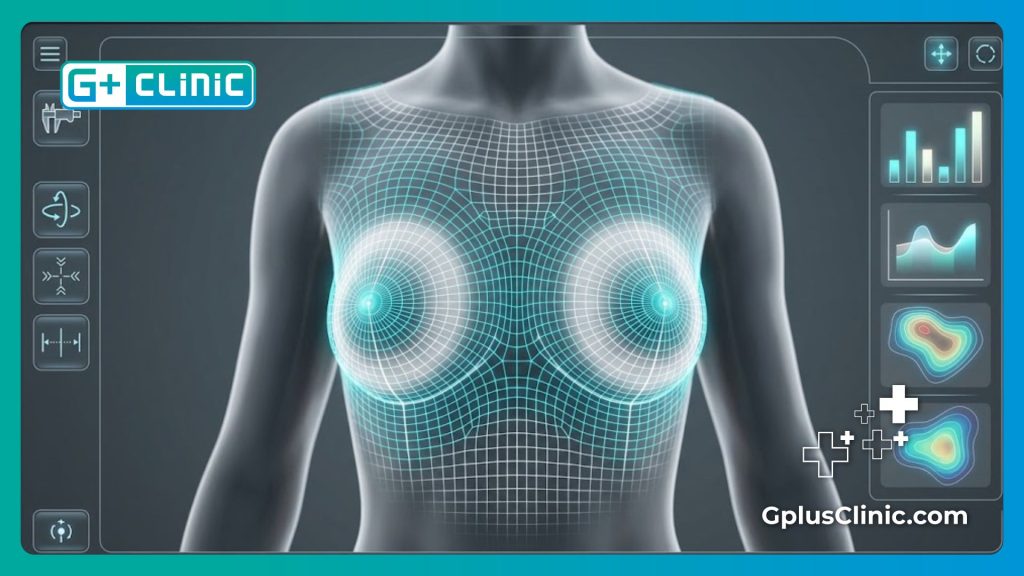 مسح رقمي ثلاثي الأبعاد يبين التخطيط الجراحي الدقيق لمنطقة الثدي وإعادة البناء
