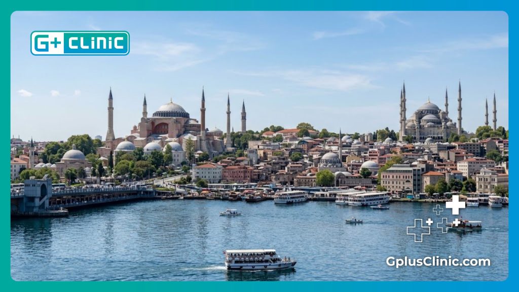 Beautiful skyline of Istanbul showcasing the Hagia Sophia and Blue Mosque.