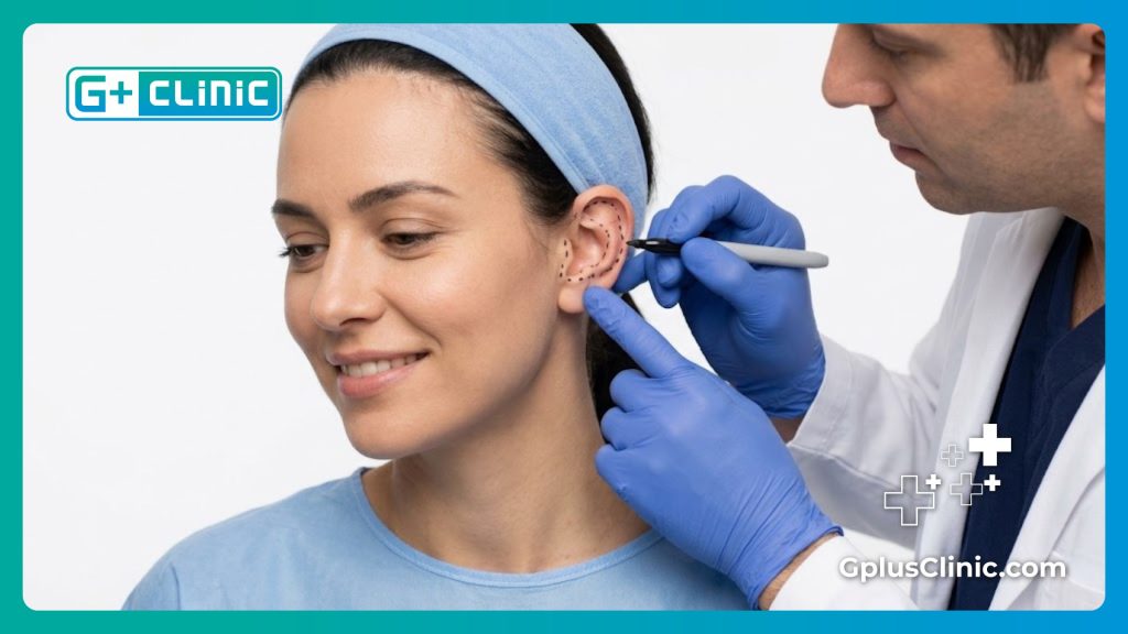 Marquage chirurgical précis pour des résultats parfaits en otoplastie.