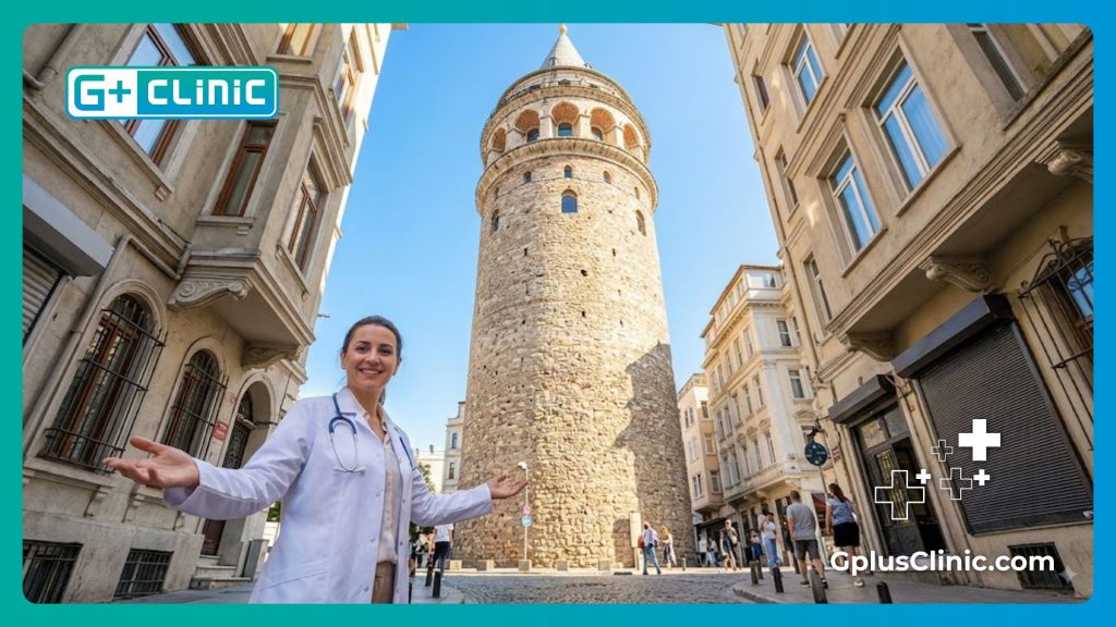 Médecin accueillant une patiente à Istanbul près de la tour de Galata