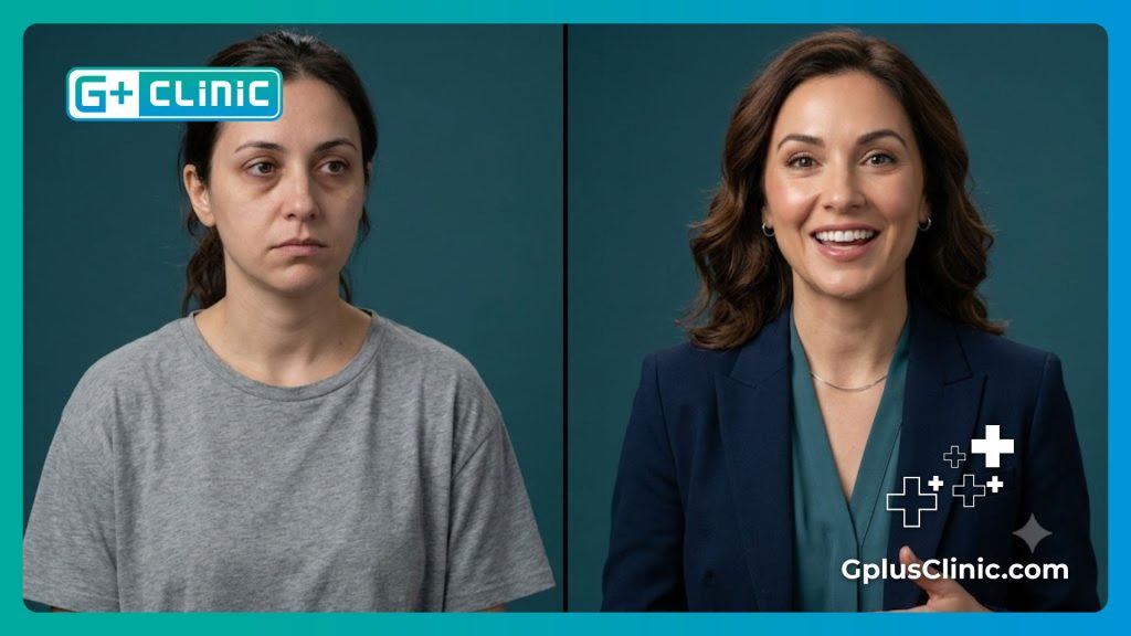 Mujer sonriente mostrando los resultados perfectos de la cirugía
