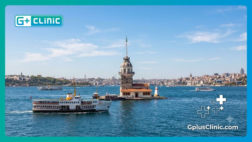 Vue panoramique de la tour de Léandre sur le Bosphore à Istanbul.