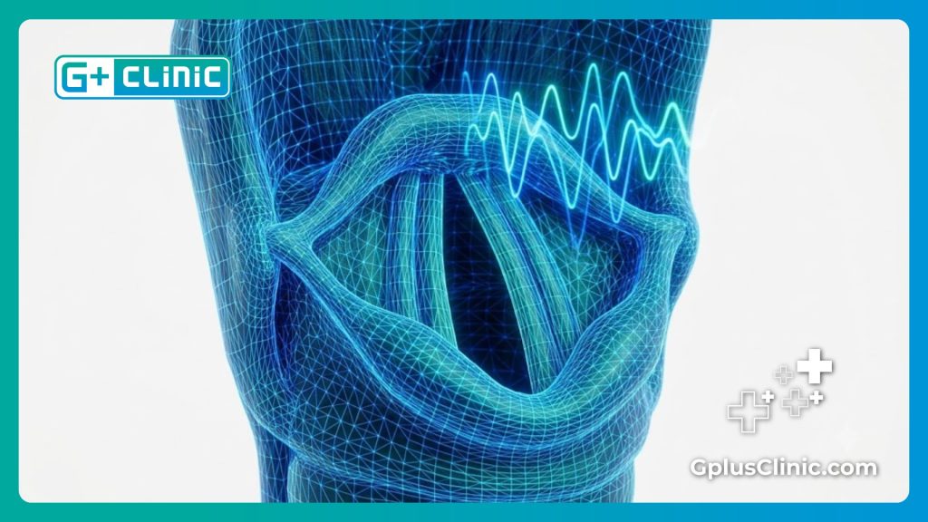 تحليل رقمي دقيق للأحبال الصوتية يوضح تشريح الحنجرة وتقنيات تجميل الصوت.