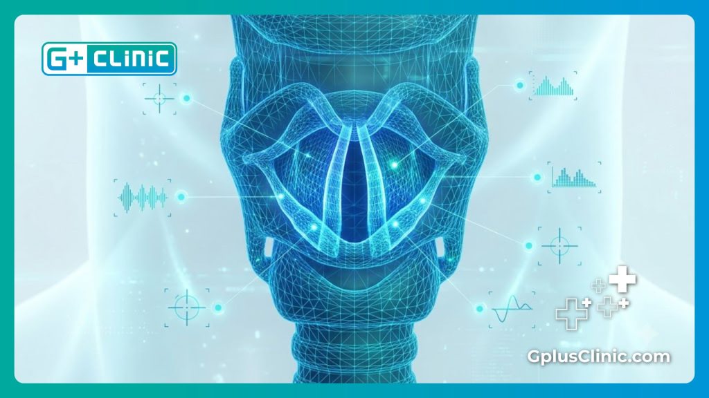 Visualisation numérique des cordes vocales et du larynx montrant la précision médicale.