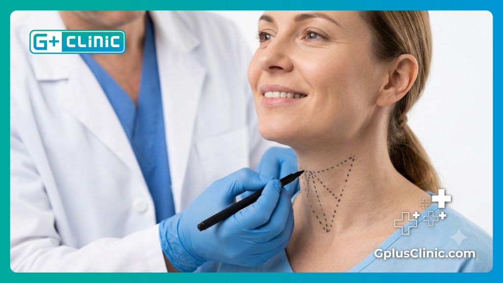 Close-up of surgeon mapping the neck area for a flawless vocal cord treatment outcome
